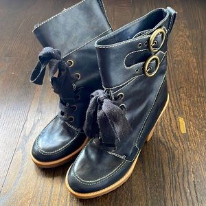 Marc by Marc Jacobs leather lace up boot with gum platform heel.